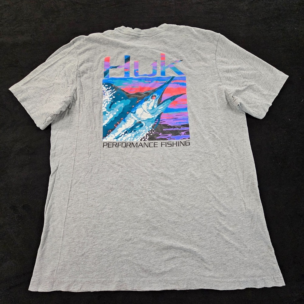 Huk Performance Fishing Gray Short Sleeve Cotton Blend T-Shirt Men's XL
